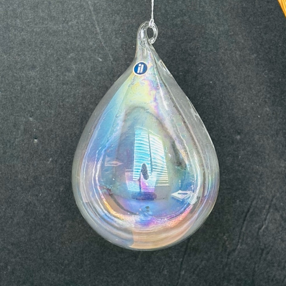 Vtg Hand Blown Clear Glass Iridescent Christmas Ornament Bulb 4” Taiwan